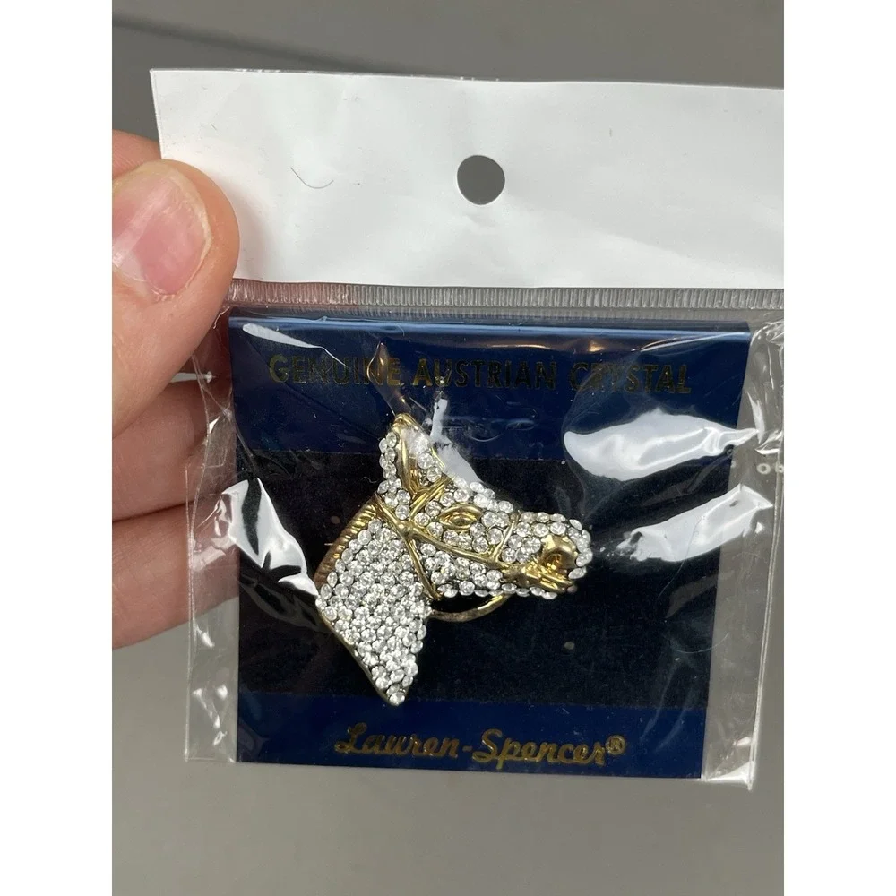 NEW Lauren Spencer Horse Head Equestrian Brooch Austrian Crystal Rhinestone Pin - Picture 3 of 6